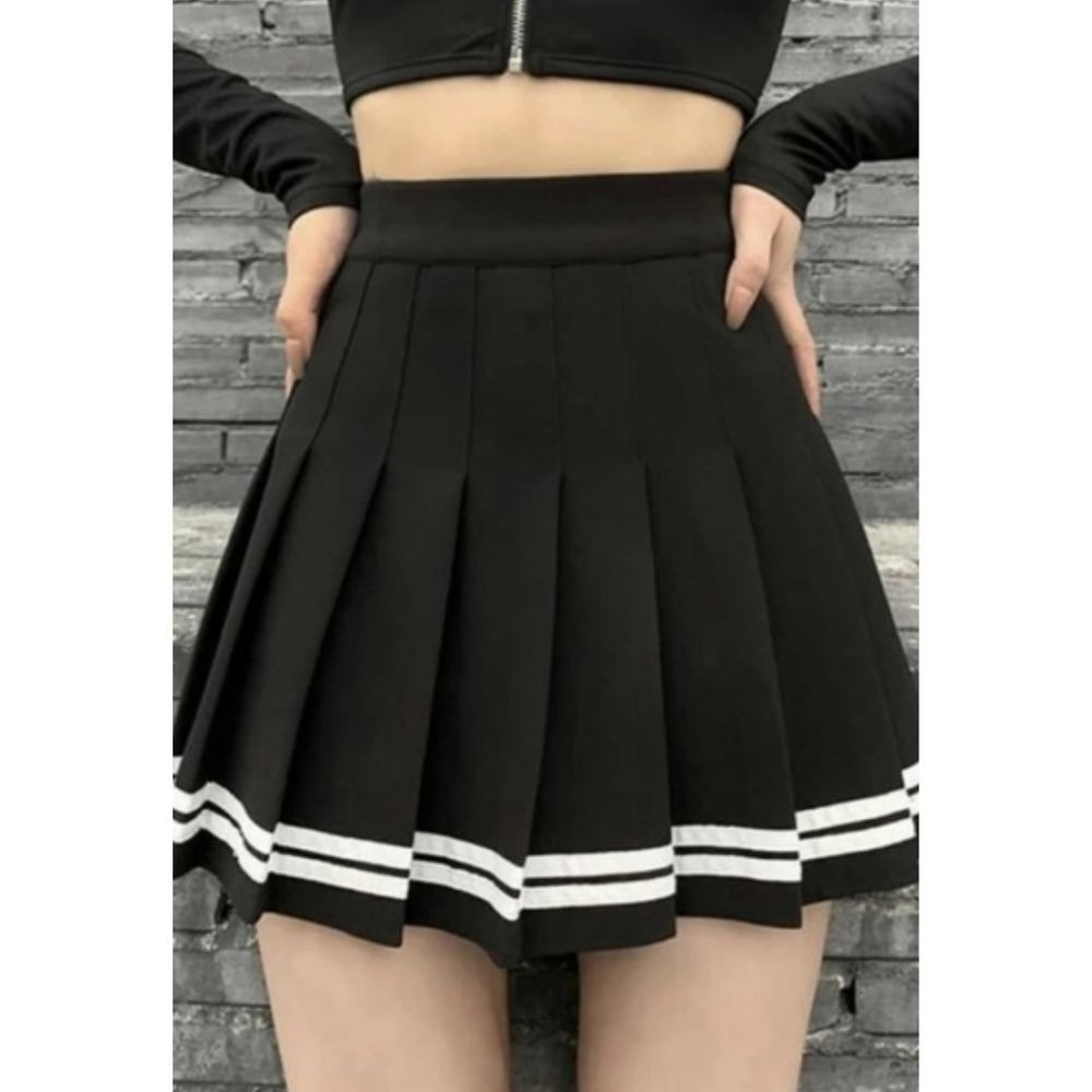 Divided H&M High Waist Pleated Mini Skirt Color Block Black White Striped Size 6